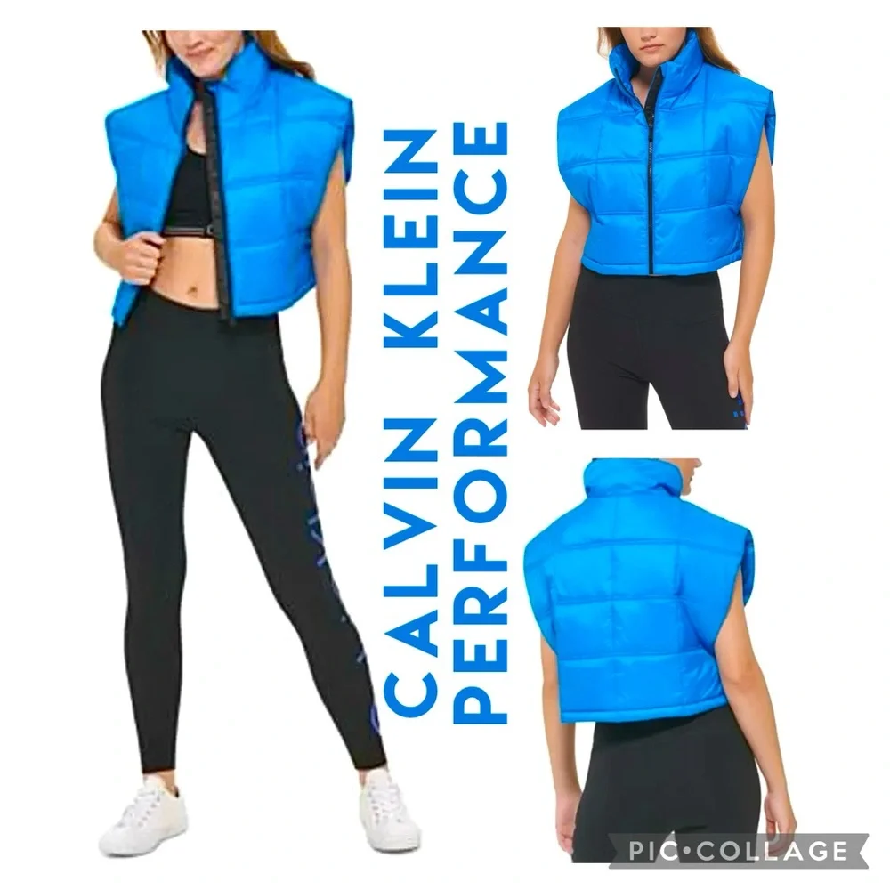 Calvin Klein Performance Cropped Mock-Neck Zip-Up Vest - Picture 1 of 16